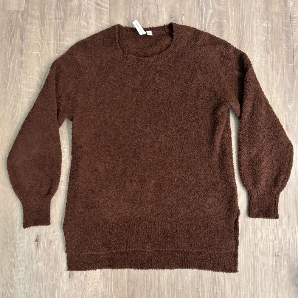 Joyspun Chenille Top Women's Size Medium Brown Long Sleeves Plush Loungewear